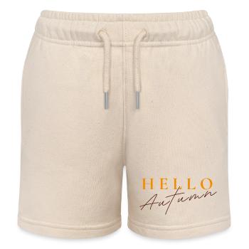 Hello Autumn | Modern Autumn Saying - Kids Organic Sweat Shorts by Stanley/Stella - soft Ecru - Front