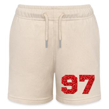 Nummer 97 Roter Glitzer - 97. Jahrestag - Kinder Organic Joggingshorts Mini Bolter von Stanley/Stella - Natur - Vorne