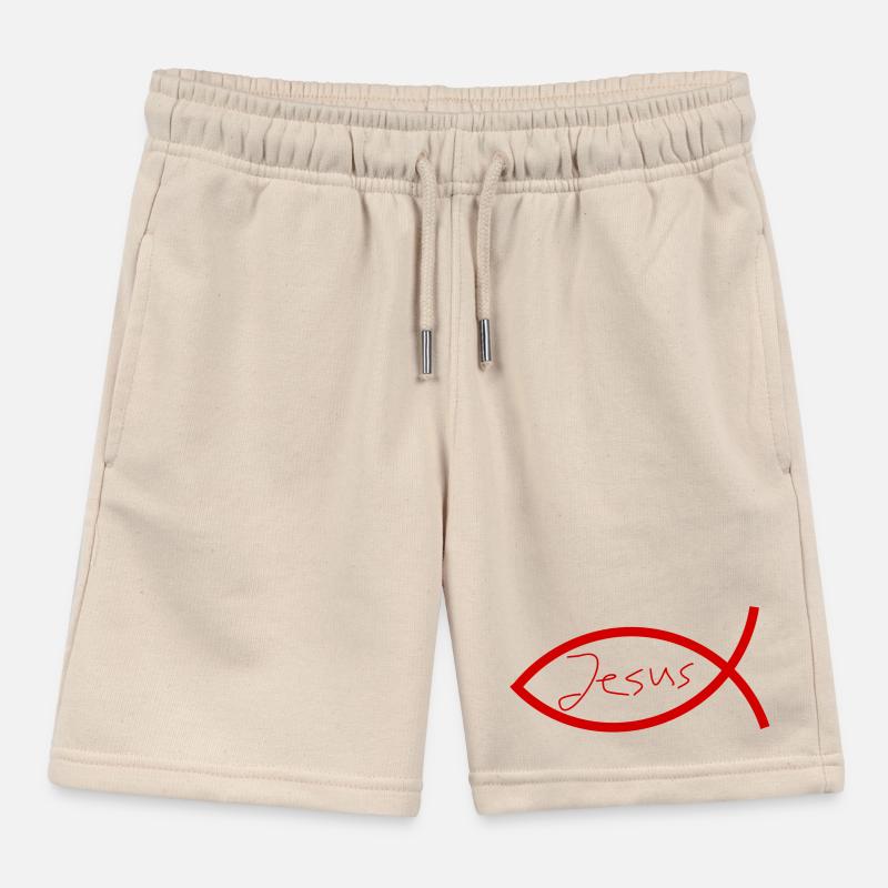 Jesus fish Ichthys fish fish Kids Organic Sweat Shorts by Stanley/Stella