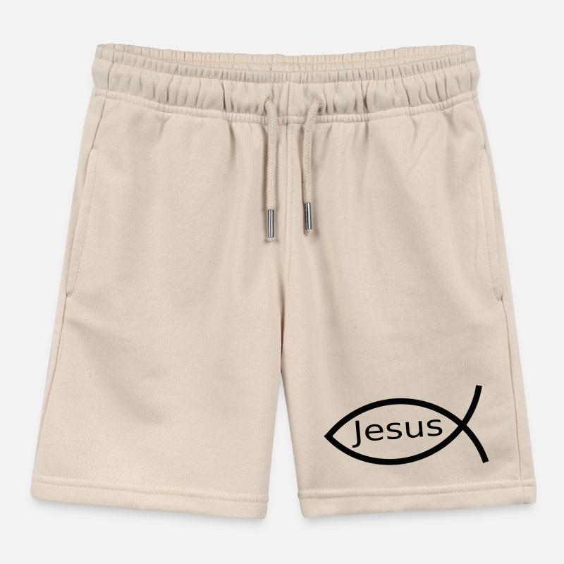 Jesus fish black Ichthys fish fish Kids Organic Sweat Shorts by Stanley/Stella