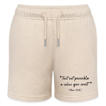 All things are possible to him who believes (Mark 9:23) - Kids Organic Sweat Shorts by Stanley/Stella - soft Ecru - Front