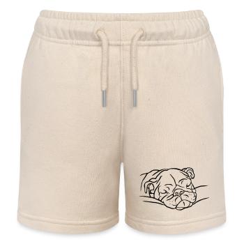 English Bulldog Sleeping - Kids Organic Sweat Shorts by Stanley/Stella - soft Ecru - Front