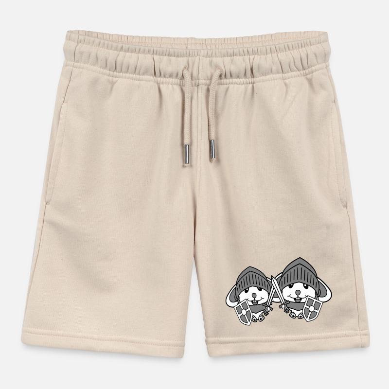 2 Bunnies Knight Sword Shield Armor Helmet Hero Kids Organic Sweat Shorts by Stanley/Stella