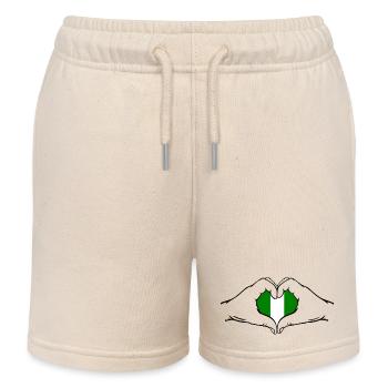 Nigeria Flag Heart Shape - Kids Organic Sweat Shorts by Stanley/Stella - soft Ecru - Front
