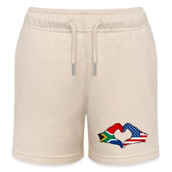Afrique du Sud États-Unis drapeau mains forme de coeur - Short de jogging enfant bio Stanley/Stella - écru doux - Devant