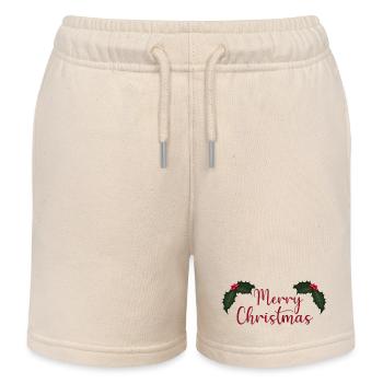 Merry Christmas lettering with holly - Kids Organic Sweat Shorts by Stanley/Stella - soft Ecru - Front