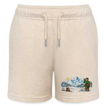 Hunter in a snowy winter landscape - Kids Organic Sweat Shorts by Stanley/Stella - soft Ecru - Front