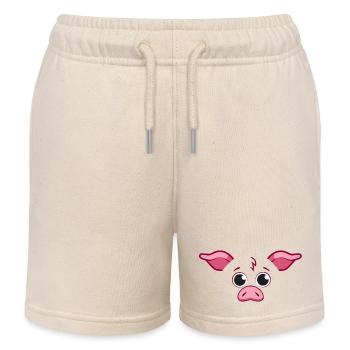 Cute Pig Face Minimalist Pink Animal Art - Kids Organic Sweat Shorts by Stanley/Stella - soft Ecru - Front