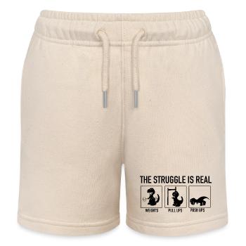 T-Rex Gym Struggle - Funny Dinosaur Weightlifting - Kids Organic Sweat Shorts by Stanley/Stella - soft Ecru - Front