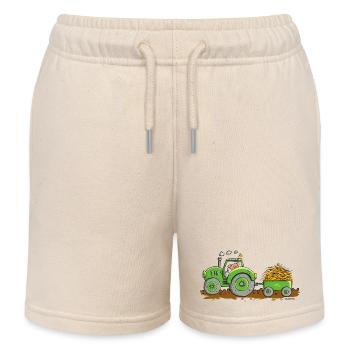 Pig drives tractor with trailer farm - Kids Organic Sweat Shorts by Stanley/Stella - soft Ecru - Front