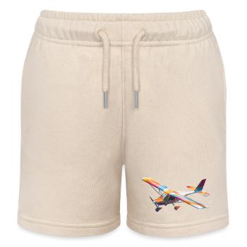RC Rainbow Airplane Pattern - Kids Organic Sweat Shorts by Stanley/Stella - soft Ecru - Front