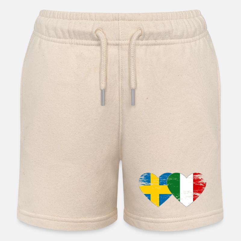 Suède Italie Drapeau Coeur utilisé - Short de jogging enfant bio Stanley/Stella - écru doux