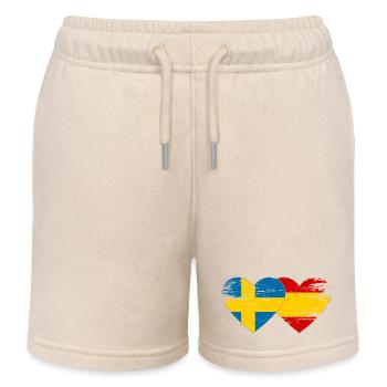 Schweden Spanien Flagge Herz used - Kinder Organic Joggingshorts Mini Bolter von Stanley/Stella - Natur - Vorne