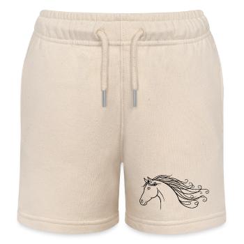 Minimalist Silhouette Riding Horse - Kids Organic Sweat Shorts by Stanley/Stella - soft Ecru - Front
