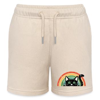 Black Cat in Rainbow Retro Rainbow Cats - Kids Organic Sweat Shorts by Stanley/Stella - soft Ecru - Front