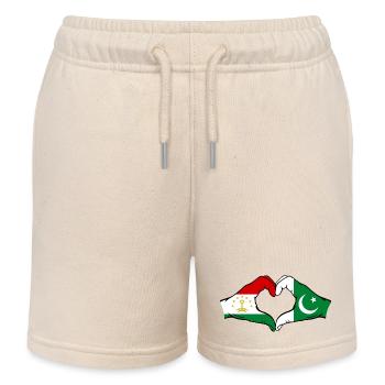 Tajikistan Pakistan Flagge Herzform - Kinder Organic Joggingshorts Mini Bolter von Stanley/Stella - Natur - Vorne