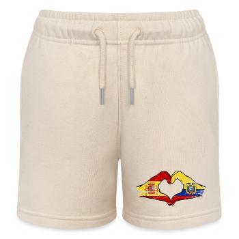 Spain Ecuador flag heart used - Kids Organic Sweat Shorts by Stanley/Stella - soft Ecru - Front