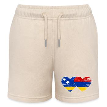 Curacao Armenien Flagge Herz used - Kinder Organic Joggingshorts Mini Bolter von Stanley/Stella - Natur - Vorne