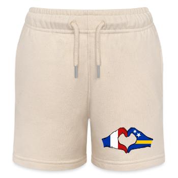 Frankreich Curacao Flagge Hände Herzform - Kinder Organic Joggingshorts Mini Bolter von Stanley/Stella - Natur - Vorne