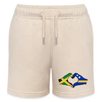 Jamaica Curacao Flag Hands Heart Shape - Kids Organic Sweat Shorts by Stanley/Stella - soft Ecru - Front