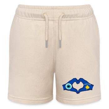 Kosovo Nazar flag hands heart shape used - Kids Organic Sweat Shorts by Stanley/Stella - soft Ecru - Front