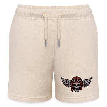 Biker Skull Wing Logo - Kids Organic Sweat Shorts by Stanley/Stella - soft Ecru - Front