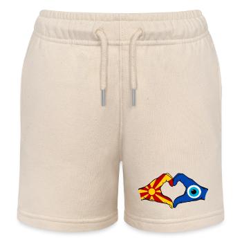 Drapeau de Nazar de Macédoine Mains Forme de cœur - Short de jogging enfant bio Stanley/Stella - écru doux - Devant