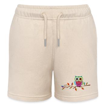Owl sitting on a branch - Kids Organic Sweat Shorts by Stanley/Stella - soft Ecru - Front