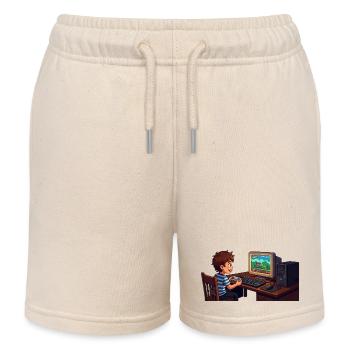 Retro gamer child on PC - Kids Organic Sweat Shorts by Stanley/Stella - soft Ecru - Front