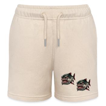 Piranha Comic 2 - Kids Organic Sweat Shorts by Stanley/Stella - soft Ecru - Front