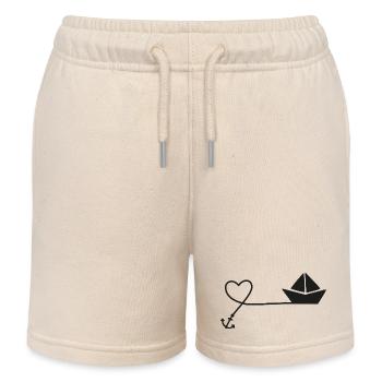 Papierboot Skizze – Segelboot mit Anker und Schnur - Kinder Organic Joggingshorts Mini Bolter von Stanley/Stella - Natur - Vorne