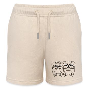 2 Hunde Mops Mann Frau Pärchen Zwei Verliebt Liebe - Kinder Organic Joggingshorts Mini Bolter von Stanley/Stella - Natur - Vorne