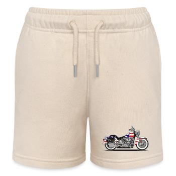 American Patriot Motorcycle with Flag - Kids Organic Sweat Shorts by Stanley/Stella - soft Ecru - Front