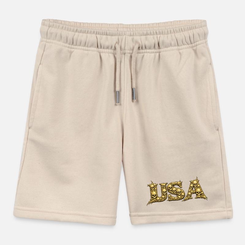 USA Skull Vine Gothic Logo Kids Organic Sweat Shorts by Stanley/Stella