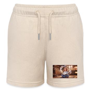 Magic of Reading: Girl with Flying Books in a Cozy - Kids Organic Sweat Shorts by Stanley/Stella - soft Ecru - Front