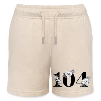 Number 104 Black Floral - 104th Floral Birthday - Kids Organic Sweat Shorts by Stanley/Stella - soft Ecru - Front