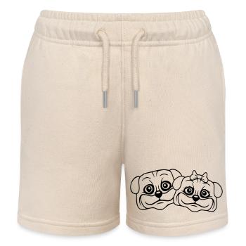 2 Hunde Mops Mann Frau Pärchen Zwei Verliebt Liebe - Kinder Organic Joggingshorts Mini Bolter von Stanley/Stella - Natur - Vorne