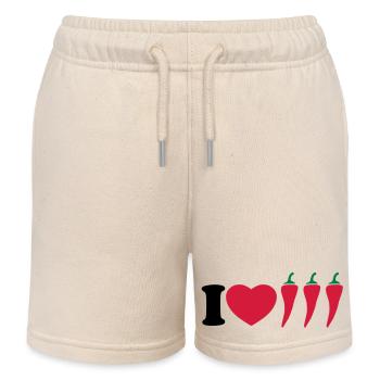 I love chilli - Ich liebe Chili - Kinder Organic Joggingshorts Mini Bolter von Stanley/Stella - Natur - Vorne
