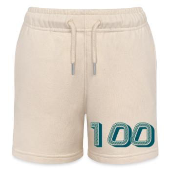 100. 100 YEARS. 100th ANNIVERSARY. BIRTHDAY 100 - Kids Organic Sweat Shorts by Stanley/Stella - soft Ecru - Front