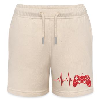 Heartbeat Controller Motif - Kids Organic Sweat Shorts by Stanley/Stella - soft Ecru - Front