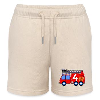 Fire engine 4 birthday children - Kids Organic Sweat Shorts by Stanley/Stella - soft Ecru - Front