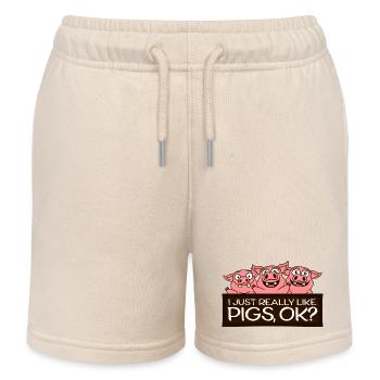 I Just Really Like Pigs, OK Funny Cute Pig Lover - Kids Organic Sweat Shorts by Stanley/Stella - soft Ecru - Front