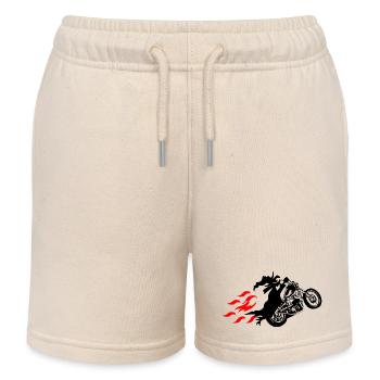 Hexe auf Chopper- Bikerhexe Motorrad Flammen - Kinder Organic Joggingshorts Mini Bolter von Stanley/Stella - Natur - Vorne