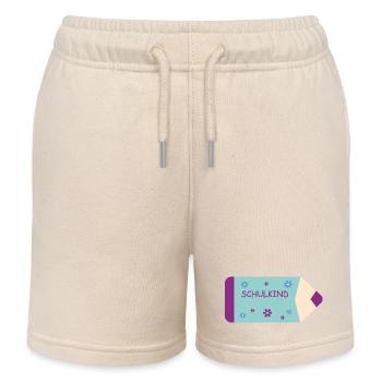 Buntstift - mint lila mit Blumen - Schulkind  - Kinder Organic Joggingshorts Mini Bolter von Stanley/Stella - Natur - Vorne