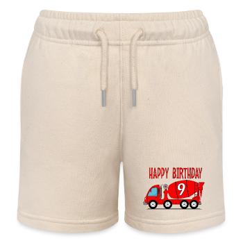 Concrete mixer Happy Birthday 9 - Kids Organic Sweat Shorts by Stanley/Stella - soft Ecru - Front