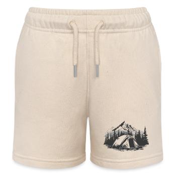 Camping, Camping, Tent, Nature, Mountains, Forest, Campfire - Kids Organic Sweat Shorts by Stanley/Stella - soft Ecru - Front