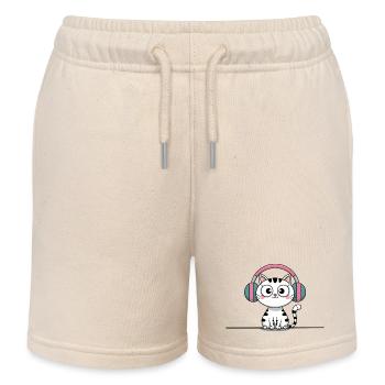 Süße Katze mit Doodle-Kopfhörern - Kinder Organic Joggingshorts Mini Bolter von Stanley/Stella - Natur - Vorne