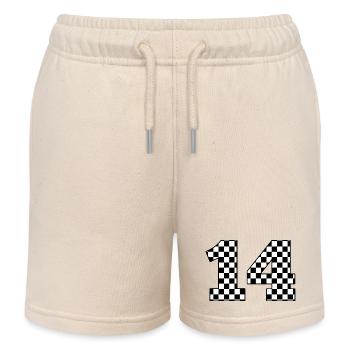 Number 14 plaid - Kids Organic Sweat Shorts by Stanley/Stella - soft Ecru - Front