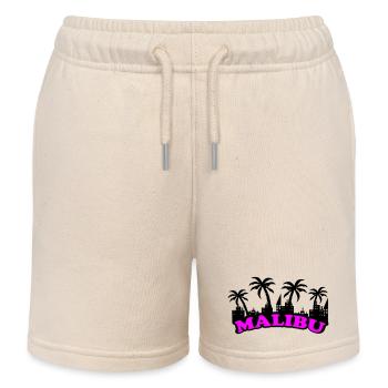 Malibu Neon Pink Font - Kids Organic Sweat Shorts by Stanley/Stella - soft Ecru - Front