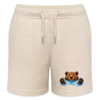 Motif drôle d’animal d’ours dans l’eau - Short de jogging enfant bio Stanley/Stella - écru doux - Devant